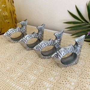 🟢Silver Metal Fish Napkin Rings Set of 4